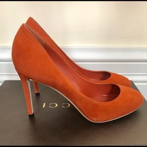 Orange Suede Gucci High Heel Pumps